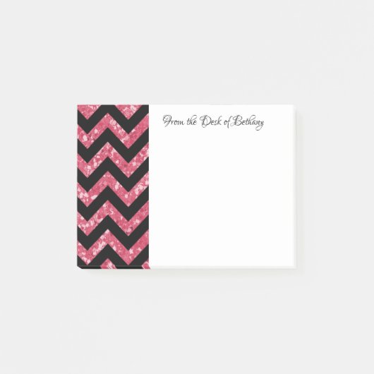 Rosa Glitzer Zickzack Anmerkungen Post-it Klebezettel (Vorderseite)