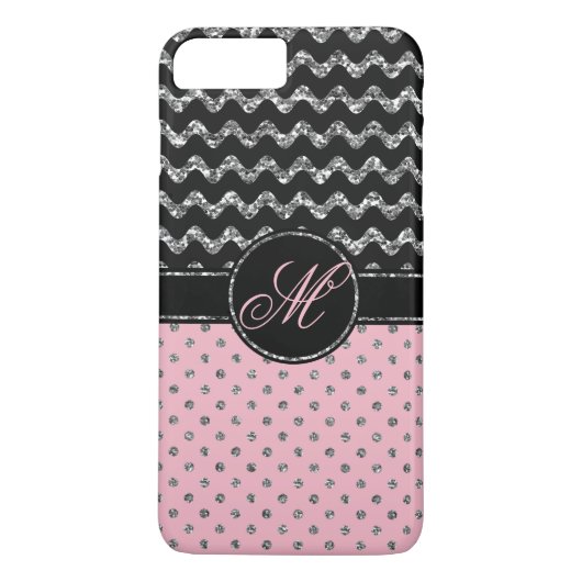 Rosa Glitzer-Zickzack Monogramm der Case-Mate iPhone Hülle (Rückseite)
