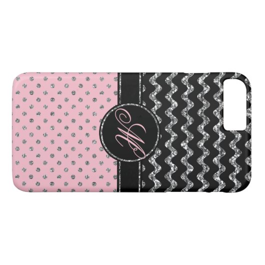 Rosa Glitzer-Zickzack Monogramm der Case-Mate iPhone Hülle (Rückseite (Horizontal))