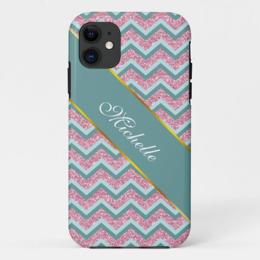 Rosa Glitzer ZigZag Muster Case-Mate iPhone Hülle (Rückseite)