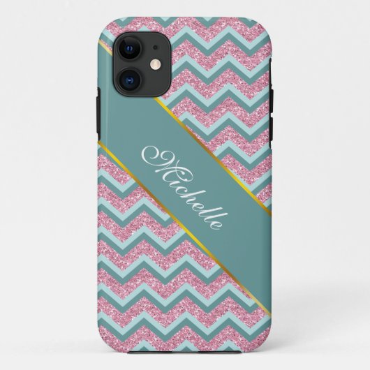 Rosa Glitzer ZigZag Muster Case-Mate iPhone Hülle (Rückseite)