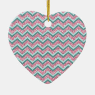 Rosa Glitzer ZigZag Muster Keramik Ornament