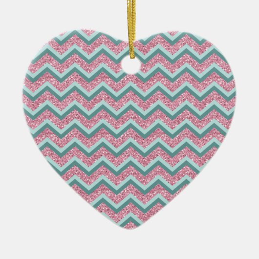 Rosa Glitzer ZigZag Muster Keramik Ornament (Vorne)