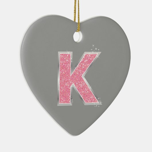 Rosa Glitzerbuchstabe K Keramik Ornament (Rechts)