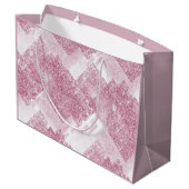 Rosa Glitzern auf Weiß. Große Geschenktüte (Rückseite Schrägansicht)