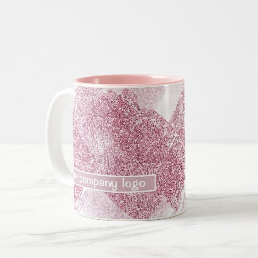 Rosa Glitzern auf Weiß. Zweifarbige Tasse (Vorderseite Links)