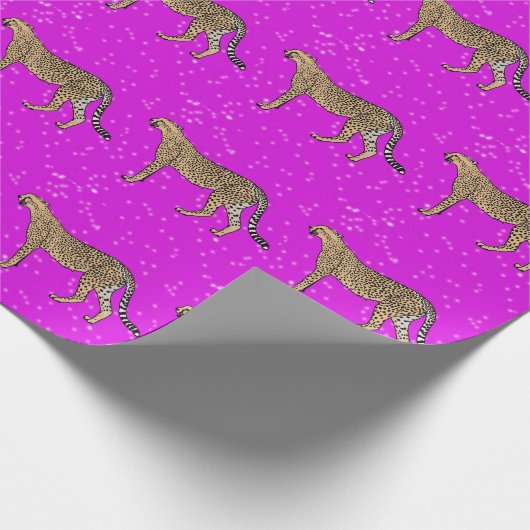 Rosa Glitzern Cheetah Geschenkpapier (Ecke)