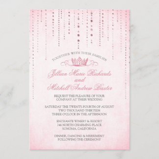 Rosa Glitzern & Crown Fairytale Hochzeit Einladung