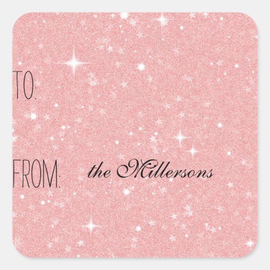 Rosa Glitzern Geschenkmarke Quadratischer Aufkleber (Vorderseite)