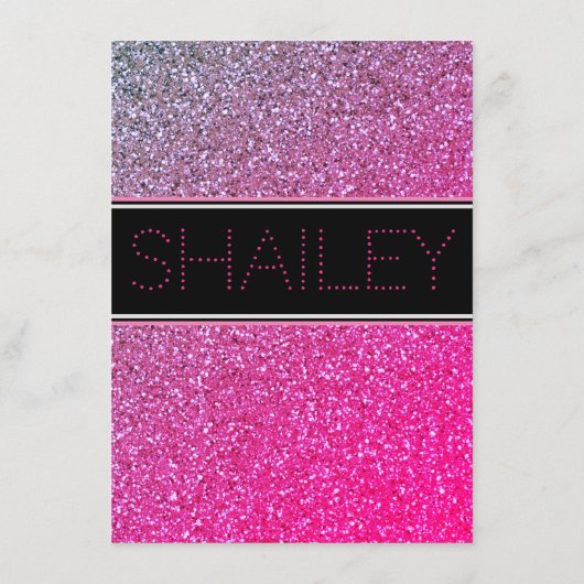 Rosa Glitzern-Umschließungskarte Begleitkarte (Rückseite)