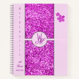 Rosa glitzernde Monogramm mit Blumen Notizblock