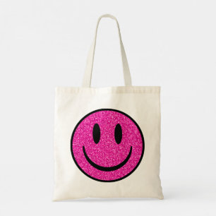 Rosa glitzernde Smiley-Gesicht Tragetasche