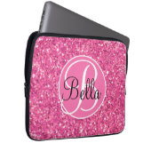Rosa glitzerndes Glitzer mit Monogramm Laptopschutzhülle (Vorne Rechts)