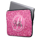 Rosa glitzerndes Glitzer mit Monogramm Laptopschutzhülle (Vorderseite Links)