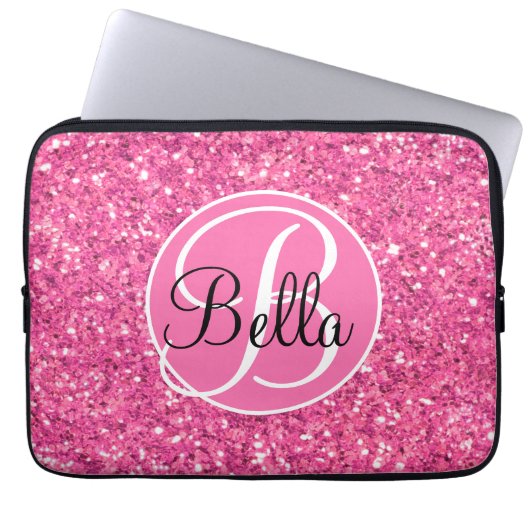 Rosa glitzerndes Glitzer mit Monogramm Laptopschutzhülle (Vorderseite)