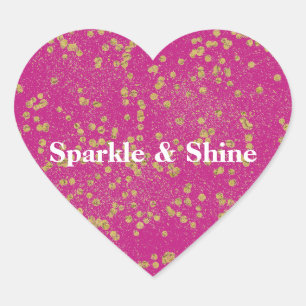 Rosa glitzerndes Gold-Sparkle-Konfetti-Punkte Herz-Aufkleber