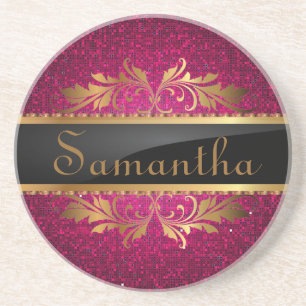Rosa Glitzersequin-Discoglitz-Muster-Untersetzer Getränkeuntersetzer
