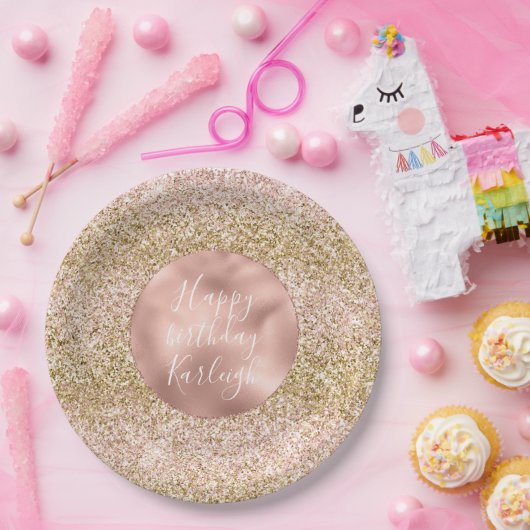 Rosa Glitzy Girly Sparkus Glitzer Ombre Pappteller (Party)