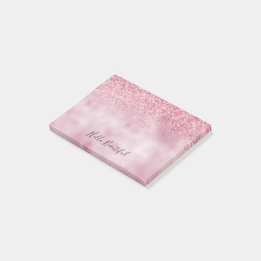 Rosa Glitzy-Glitzer Post-it Klebezettel (angewinkelt)