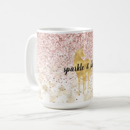 Rosa Glitzy Glitzer Unicorn Kaffeetasse (Vorderseite Links)