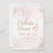 Rosa Glow & Gold Celestial Sparkle Sweet 16 Party Einladung (Vorderseite)