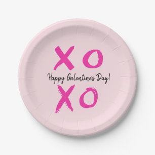 Rosa glücklichen Galentines Tag XOXO Pappteller