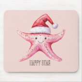 Rosa glücklicher Seestern-Weihnachtsmannhut Mousepad (Vorne)