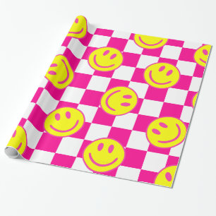 rosa glückliches Gesicht check groovy Geschenkpapier