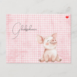 rosa Glücksschwein-Karte Postcard Postkarte