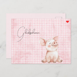 rosa Glücksschwein-Karte Postcard Postkarte