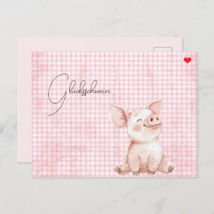 rosa Glücksschwein-Karte Postcard Postkarte