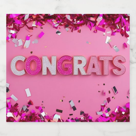 Rosa "Glückwünsche" Schaumweinetikett (Einzelnes Label)