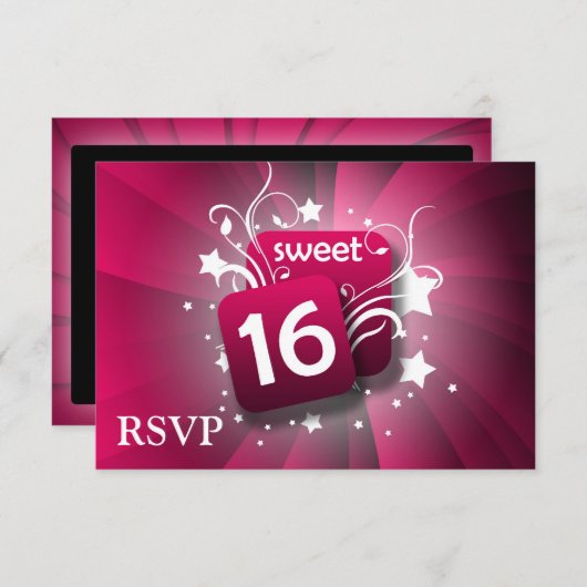 Rosa glühende Wirbel und Sterne Süß 16 RSVP Karte (Vorne/Hinten)