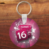 Rosa glühende Wirbel und Sterne Süß 16 Schlüsselanhänger (Vorderseite)