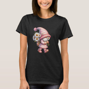 Rosa Gnom für Frauen und Mädchen mit Gänseblümchen T-Shirt