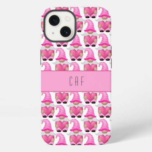 Rosa Gnome Herzen Monogram Wald Süß iPhone Hülle (Rückseite)