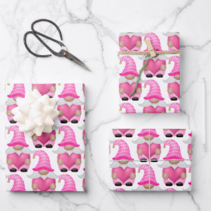 Rosa Gnome Herzen Waldland Skandinavisch Süß  Geschenkpapier Set