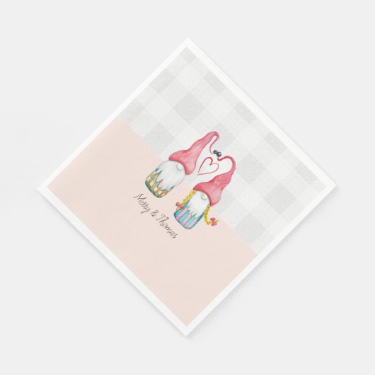 Rosa Gnome in Liebe Wasserfarben handbemalt Serviette (Ecke)