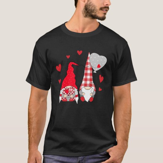 Rosa Gnome Liebe Kariert Heart Balloons Valentine T-Shirt (Vorderseite)