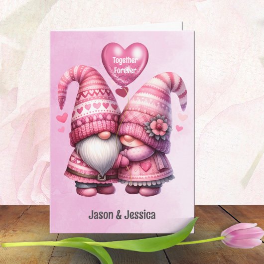 Rosa Gnome Valentine Couple Faltung Karte