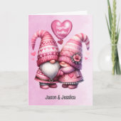 Rosa Gnome Valentine Couple Faltung Karte (Vorderseite)