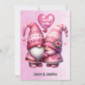 Rosa Gnome Valentine Couple Flat Feiertagskarte (Vorderseite)