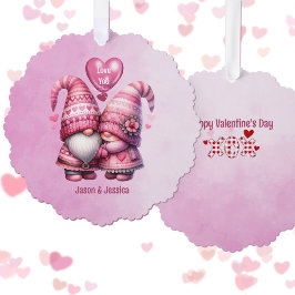 Rosa Gnome Valentine Couple Flat Ornament Karte
