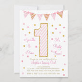 Rosa & Gold 1. Geburtstag Einladung (Vorderseite)