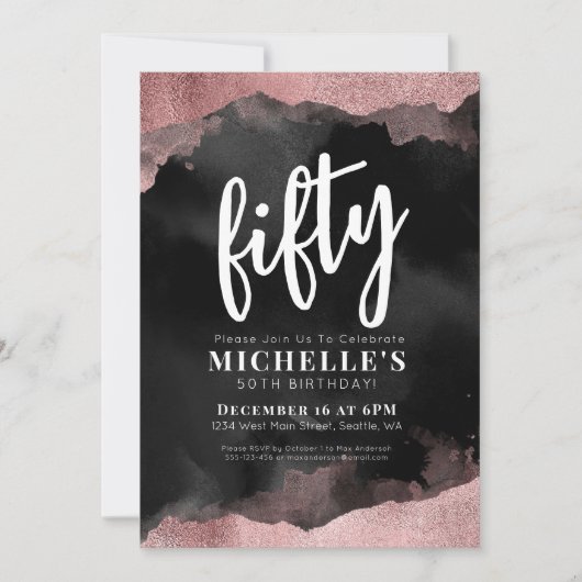 Rosa Gold 50. Geburtstag Einladung (Vorderseite)
