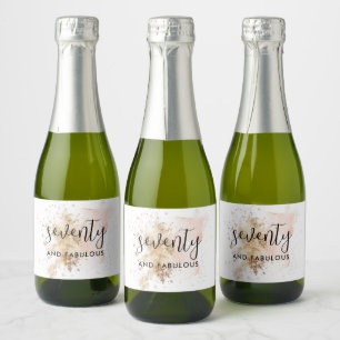 Rosa & Gold 70. Geburtstag Mini Sparkling Weinkell Schaumweinetikett