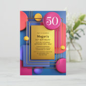 Rosa Gold abstraktes 50. Geburtstagsfeier Einladung (Stehend Vorderseite)