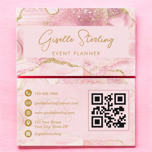 Rosa Gold Achat Eventplaner QR Code Visitenkarte