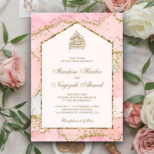 Rosa Gold Achat Marmor Bogen Muslimische Hochzeit Einladung
