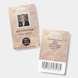 Rosa Gold Achat-Marmor-Foto-ID-Ausweis Barcode QR Ausweis